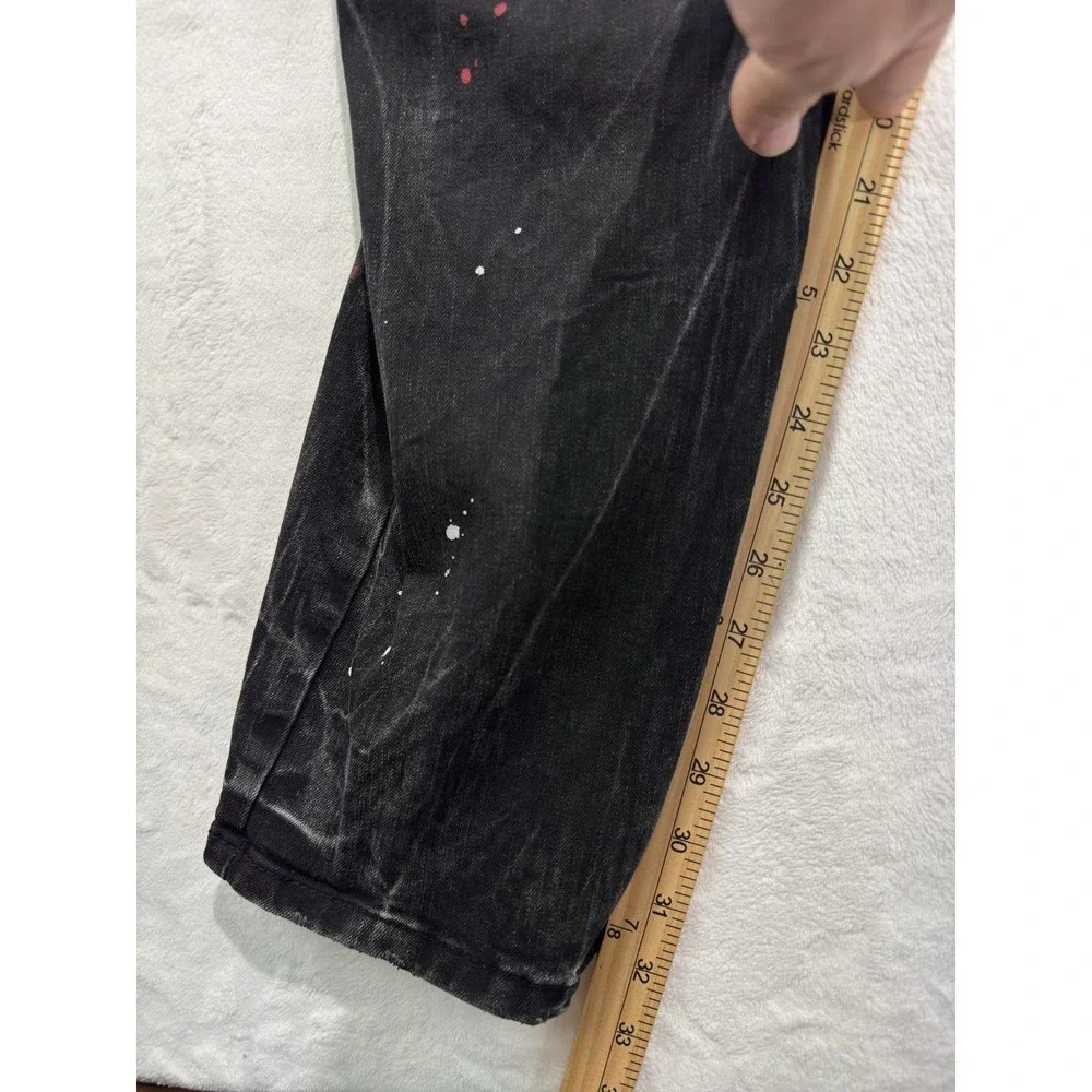 Smoke Rise Jeans Mens 40x32 Charcoal Denim Slim Distressed Paint Splatter